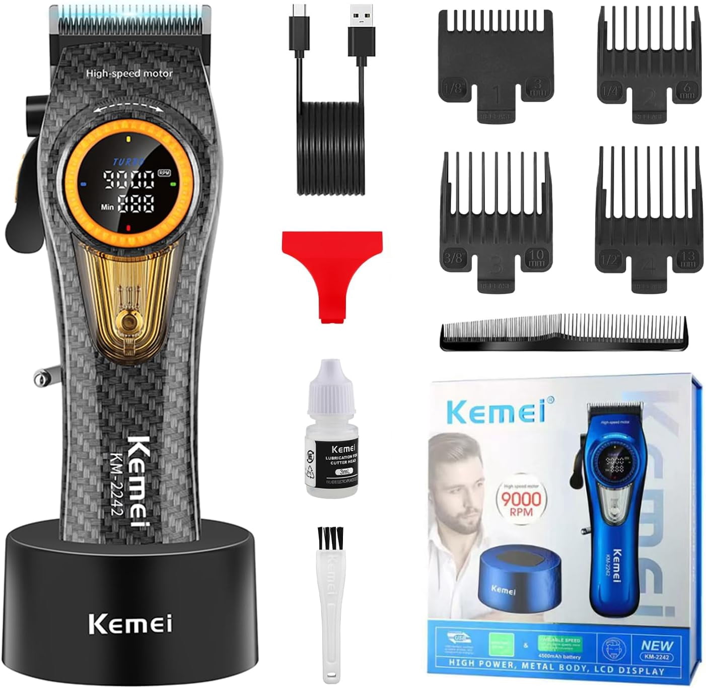 KEMEI 2242 Professional Hair Clippers for Men, Electric Cordless