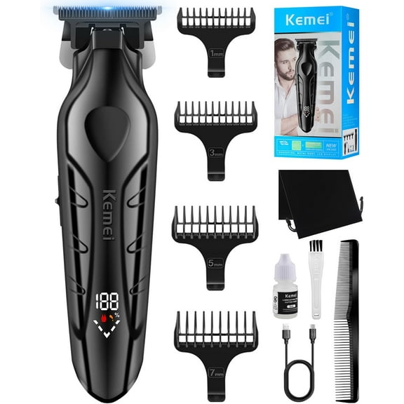 KEMEI 2269 Hair Clippers Men Professional, Electric T-Blade Zero Gap Barber Trimmer, Cordless Beard Trimmer, USB Rechargeable Up to 300 Min Usage with LED Display