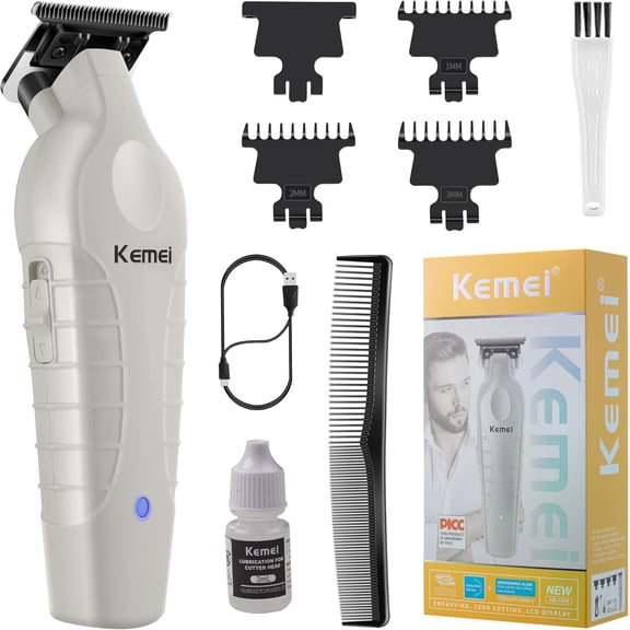 KEMEI 2299 Beard & Hair Trimmer for Men Professional, Zero Gapped Hair Clippers for Men Cordless Trimmers for Barbers, Gray
