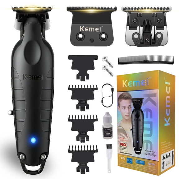 KEMEI PG2299 Hair Trimmer for Men, Zero Gapped T-Blade Clippers for Edging & Lining, Cordless Barber Liners with Extra Replacement Blade, USB Rechargeable Grooming Kit for Beard & Dry Shaving (Black)