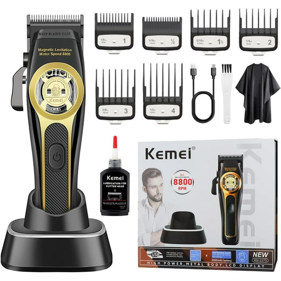 KEMEI 2373 Professional Hair Clipper for Men, 8800 RPM Magnetic Levitation Brushless Motor, DLC Blade Barber Clipper