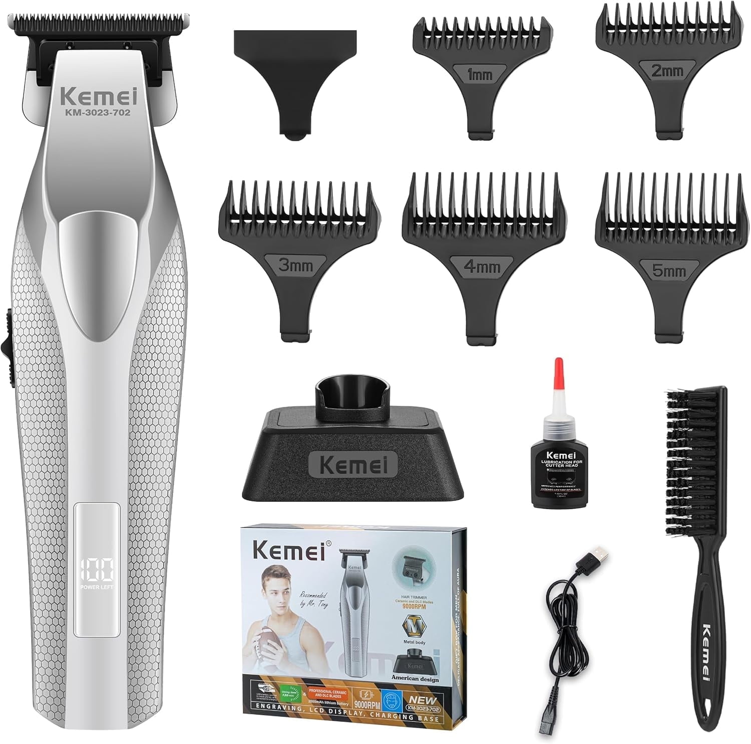 KEMEI 3023-702 Hair & Beard Trimmer for Men, 9000 RPM Zero Gapped