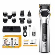 KEMEI 5-in-1 Beard Trimmer for Men, KM-1791 Cordless Hair Clippers and Grooming Kit, IPX6 Waterproof Body Hair Trimmer with LED Display, 2000mAh Battery, Type-C Charging, Multi Groomer Kit
