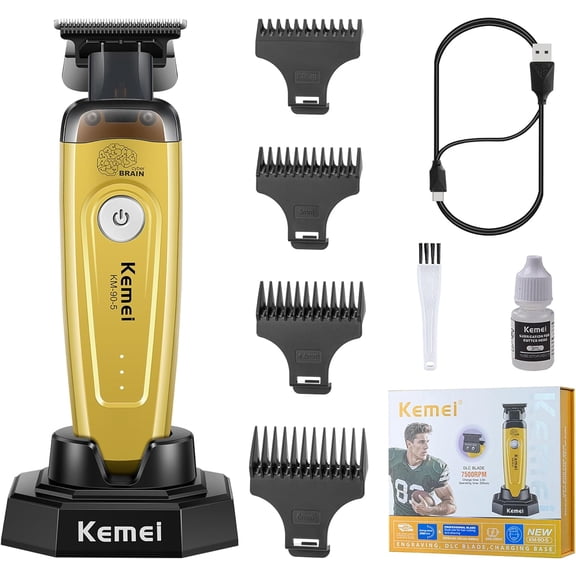 KEMEI 90-5 Hair & Beard Trimmer for Men, Zero Gap Trimmer with DLC Blade & Charging Base, 7500 RPM Cordless Trimmers for Barbers