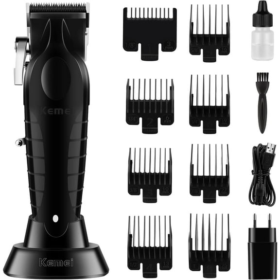 KEMEI Black Hair Clippers for Men Adjustable Blade Cordless Clipper Professional Barber Clippers USB Rechargeable Wireless Haircut Clippers km-2296