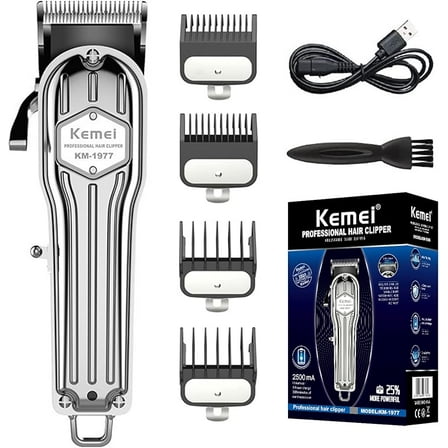 KEMEI Hair Clippers for Men Professional Barber Clippers Cordless Close Cutting Hair Trimmer Set,Zero Gapped T-Blade Haircut Kit Beard Trimmer with USB Rechargeable for Family (KM-1977)