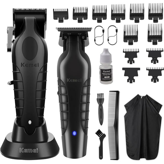 KEMEI Hair Clippers and Trimmers Set Professional, Barber Clipper for Hair Cutting, Rechargeable Electric Trimmers for Men, T-Blade Grooming Kit with 11 Guide Combs for Family