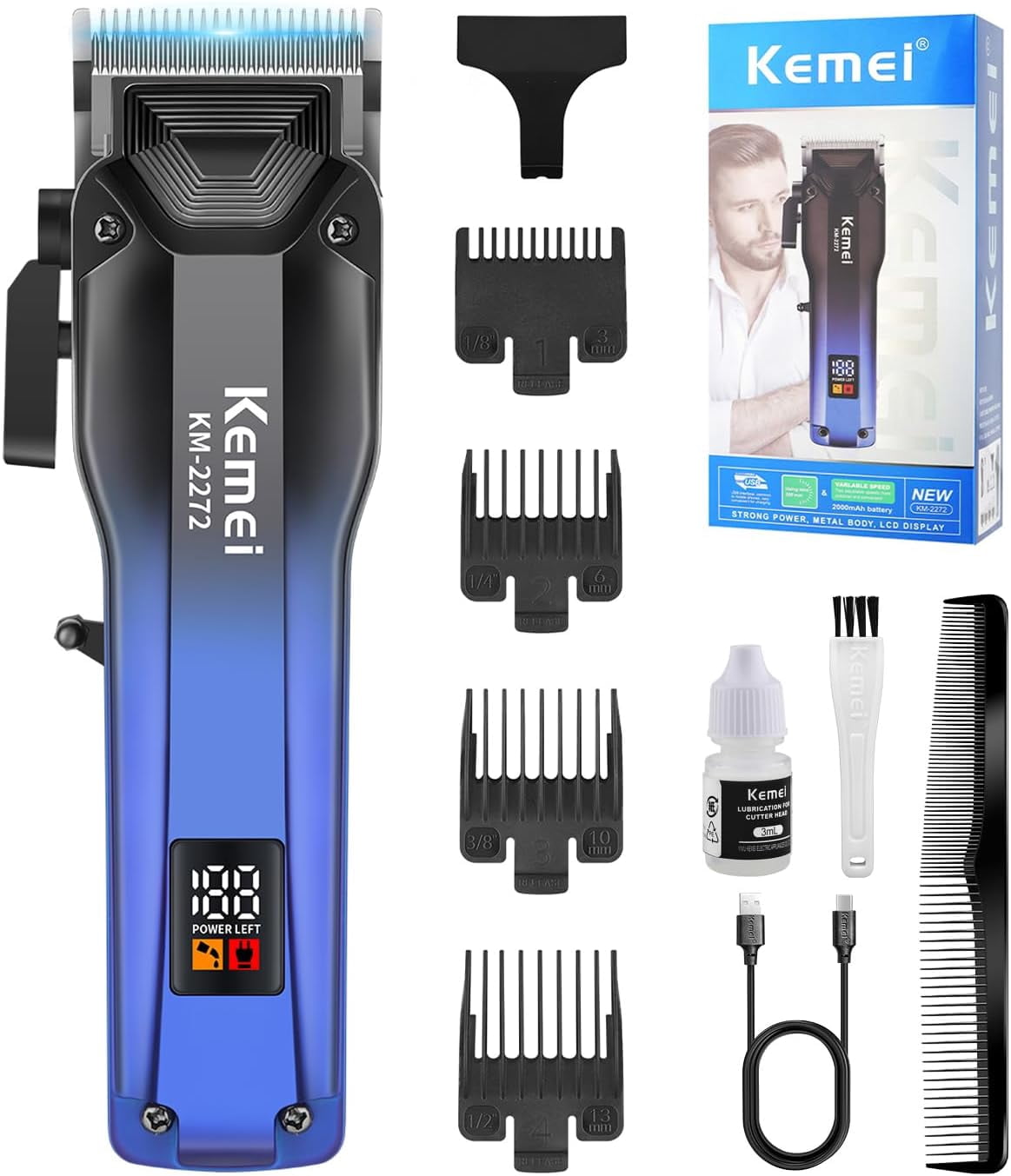 KEMEI KM-2272 Professional Hair Clippers for Men, Cordless Barber
