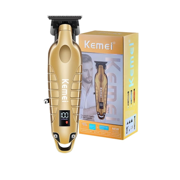 KEMEI Men's Cordless Hair and Beard Trimmer, Rechargeable T-Blade Clipper with LED Display and Guide Combs
