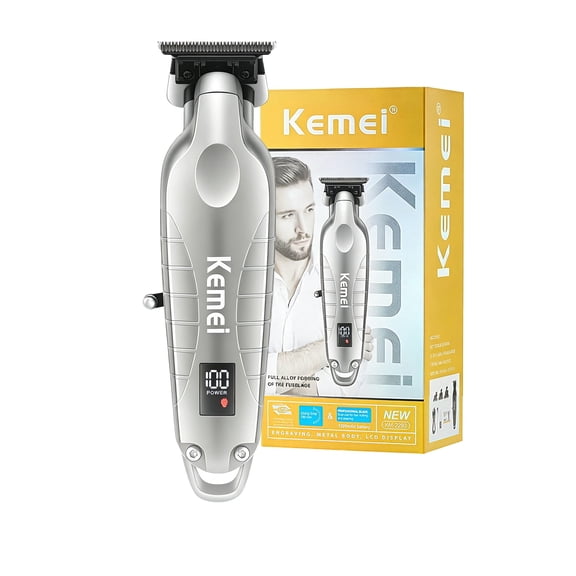 KEMEI Men's Cordless Hair and Beard Trimmer, Rechargeable T-Blade Clipper with LED Display and Guide Combs