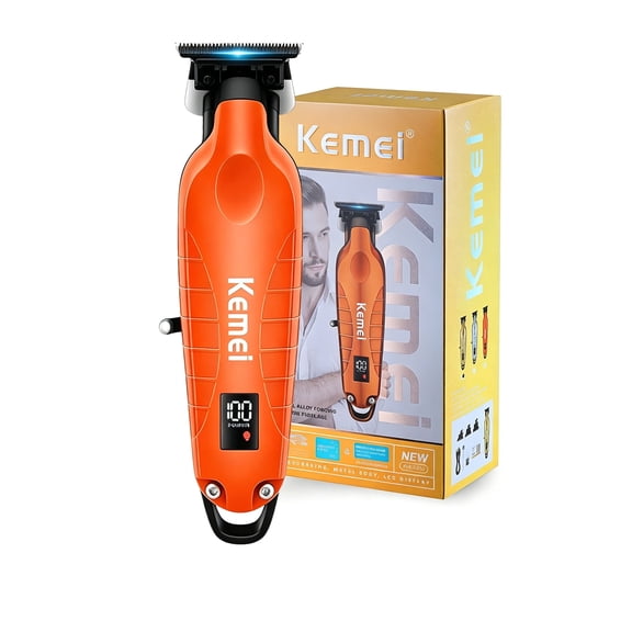 KEMEI Men's Cordless Hair and Beard Trimmer, Rechargeable T-Blade Clipper with LED Display and Guide Combs