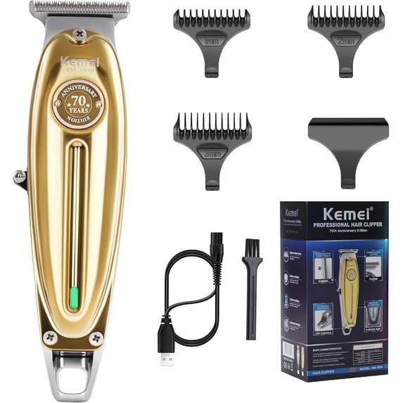 KEMEI Professional Beard & Hair Trimmer for Men, Cordless T-Blade Trimmers, Electric Hair Clippers for Barbers and Stylists, All Body Grooming-Model 1949 Gold