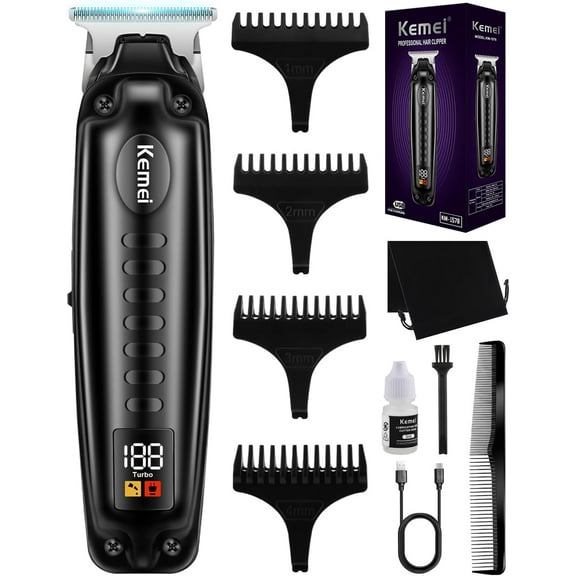 KEMEI Professional Hair Clipper for Men, Cordless Barber Haircut Machine, Electric T-Blade Zero Gapped Trimmer, Wireless Haircut Machine, Rechargeable Precision Trimmer for Family & Barbers KM-1578
