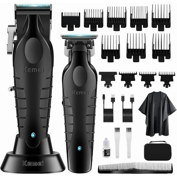 KEMEI Professional Hair Clipper for Men, Cordless Electric Barber Clipper Zero Gapped T-Blade Hair/Beard Trimmer Set, Rechargeable Hair Cutting Kit, KM-2296, KM-2299