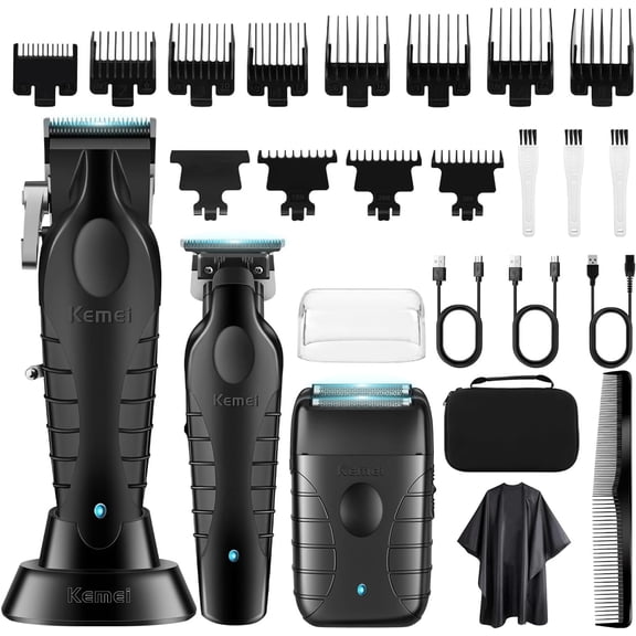 KEMEI Professional Hair Clippers for Men, Cordless Barber Clipper T-Blade Trimmer Foil Shaver Set, Electric Hair Cutting Kit with 11 Guide Comes, USB Fast Rechargeable, KM-2296, KM-2299, KM-T95