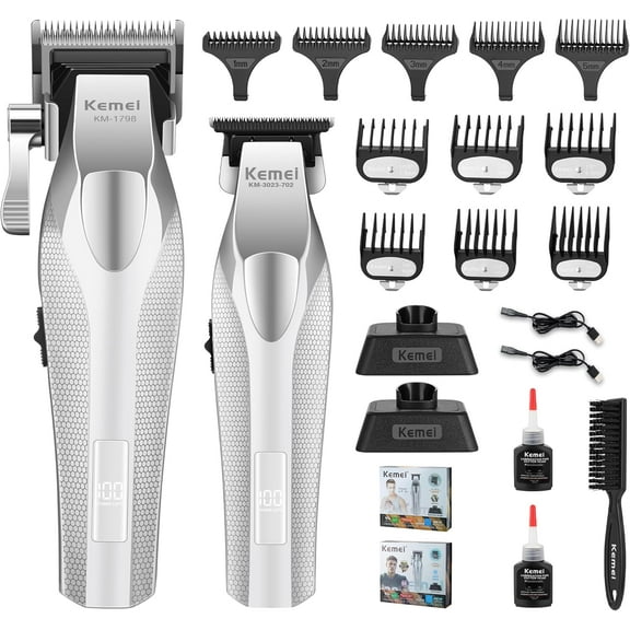KEMEI Professional Hair Clippers for Men, Cordless Barber Clippers with Full Metal Body, DLC Blade Hair Trimmer with LED Display, KM-1798, KM-3023-702