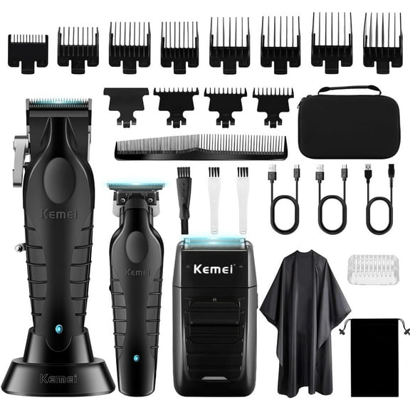 KEMEI Professional Hair Clippers Trimmer and Foil Shavers Set, Electric Hair Clippers for Men, Cordless Barber Clippers, T Blade Zero Gapped Hair Trimmer, Rechargeable Detailer Trimmer Electric Razor
