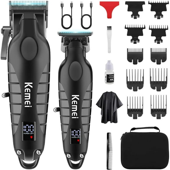 KEMEI Professional Hair Clippers and Trimmer Set for Men, Cordless Barber Kit, USB Rechargeable Zero Gapped T-Blade Hair/Beard Trimmer, KM-2290+2293