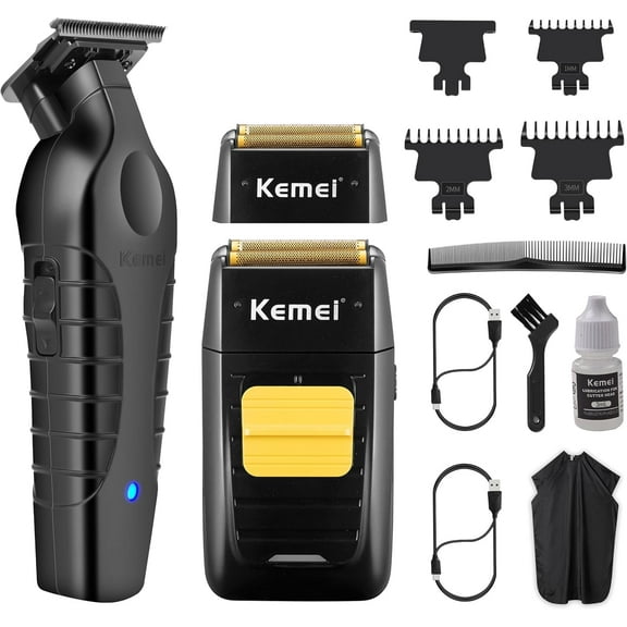 KEMEI Professional Hair Trimmer for Men Cordless, Foil Shaver with Replacement Heads & Nets, Zero Gapped Hair Clippers with T Blade, Electric Head Shavers for Bald Men, KM 2299, KM 1102