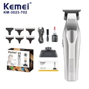 KEMEI Silver Hair and Beard Trimmer for Men, 9000 RPM Cordless Zero Gap Barber Trimmer with LED Display