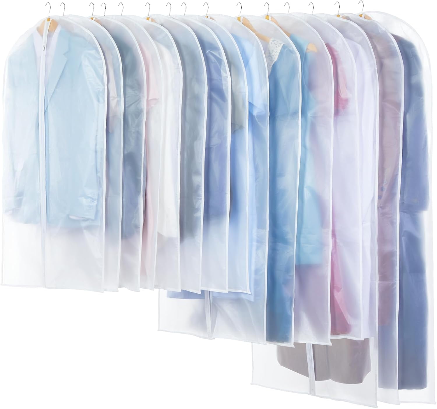 KEMEINILI Translucent Garment Bag - 15 Packs Garment Bags for Hanging Clothes Dress Bag Suit Bags for Closet Storage Travel - 24" x 40"/47"/55"