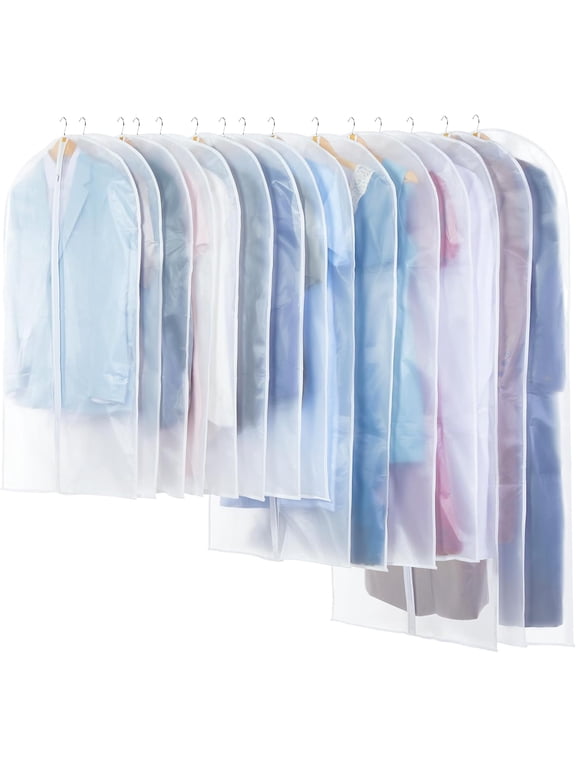 Translucent Garment Bag - 15 Packs Garment Bags for Hanging Clothes Dress Bag Suit Bags for Closet Storage Travel - 24" x 40"/47"/55"