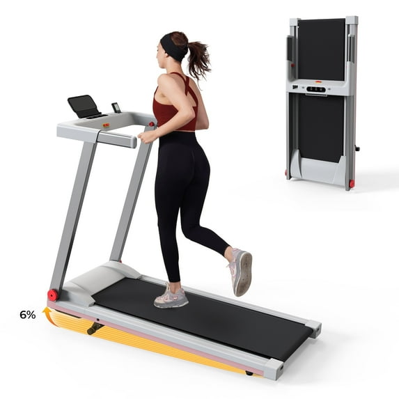 KEMIAO 3 HP Folding Treadmill, 300 lbs Capacity Exercise Treadmill with Smart App,0.6-7.5 MPH Walking and Jogging Machine for Home Use(Silver&Pink)