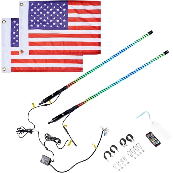 KEMIMOTO 2pc 3ft COB LEDs Whip Lights, Bluetooth App Control for Side by Side UTV ATV Buggy Compatible with Can-Am Maverick X3 Polaris RZR
