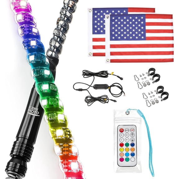 KEMIMOTO 2pc 4ft Spiral LED Whip Lights for UTV ATV Boat Compatible with Polaris RZR Can-Am Maverick X3 Sportsman Outlander