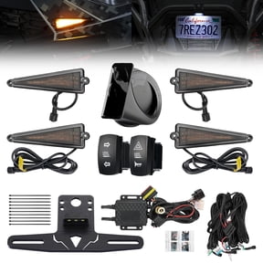 KEMIMOTO 4 Triangle UTV ATV Turn Signal Light Kit with Horn,License Plate Holder,Light,Rocker Switch Compatible with Polaris, Can-Am, CFMOTO