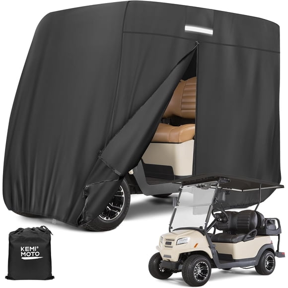 KEMIMOTO 600D Waterproof Golf Cart Cover, Universal Large 2/2+2/4-Seater Compatible with EZGO Club Car 2/2+2/4 Passenger, Black