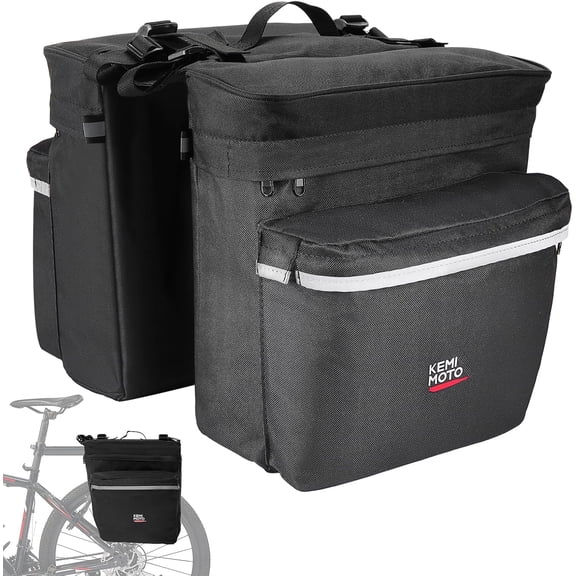 KEMIMOTO Bike Bag Panniers with Rain Cover, 34L Waterproof Bicycle Saddle Bag for Rear Rack Mountain Biking Bags Storage,Black