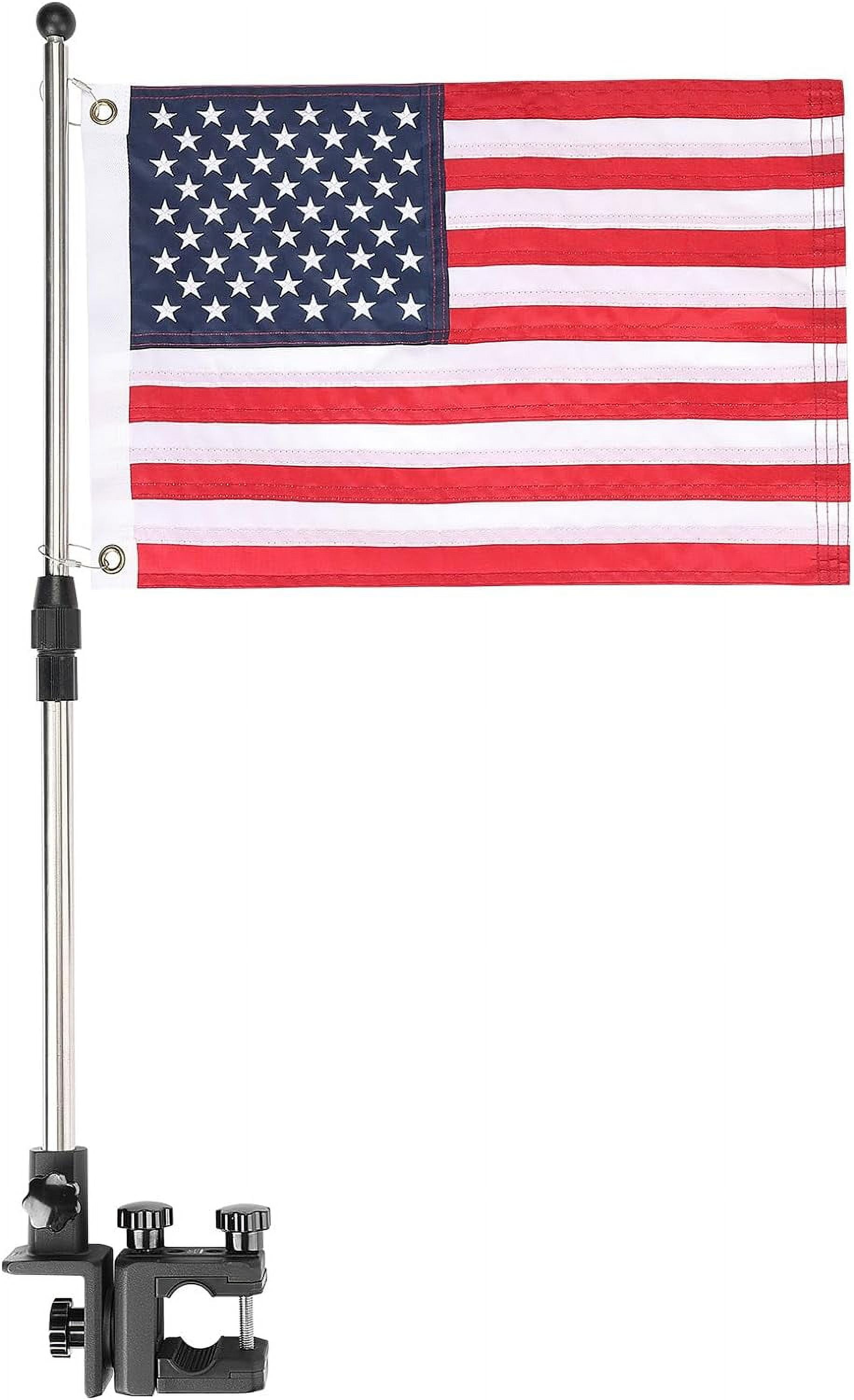 KEMIMOTO Boat American Flag Pole Kit, 360° Adjustable 12''x18'' Pontoon Boat Flag, US Flag Holder for 0.8''-1.35'' Round/Square Rails, 2.5ft Golf Cart Flag Pole for Boat & Golf Cart