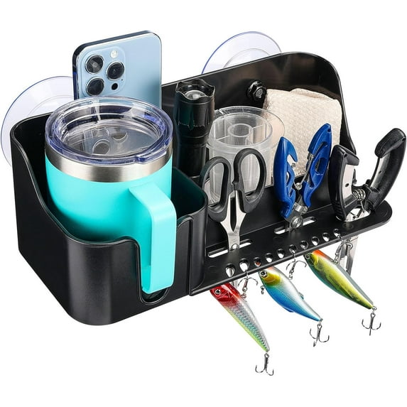 KEMIMOTO Boat Caddy Organizer, Boat Cup Holder Installed with Screws/Suction Cups On Any Flat Surface, Boat Storage Organizer, Cockpit Storage Box for Bass Boat Kayak Pontoon Jon Boat