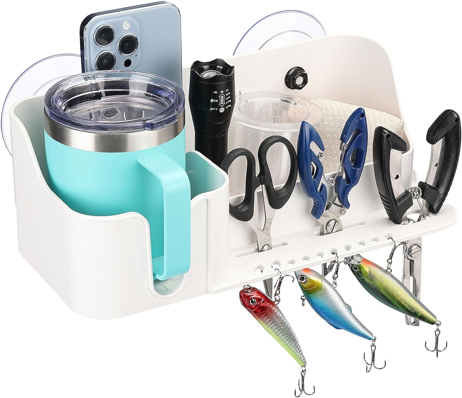 KEMIMOTO Boat Caddy Organizer, Boat Cup Holder Installed with Screws/Suction Cups On Any Flat Surface, Boat Storage Organizer, Cockpit Storage Box