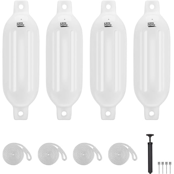 KEMIMOTO Boat Fenders Inflatable Boat Bumpers for 15-35ft Boat, with 4 Ropes, Fit for Pontoon Boat Bass Boat and Jon Boat(4 Pack)
