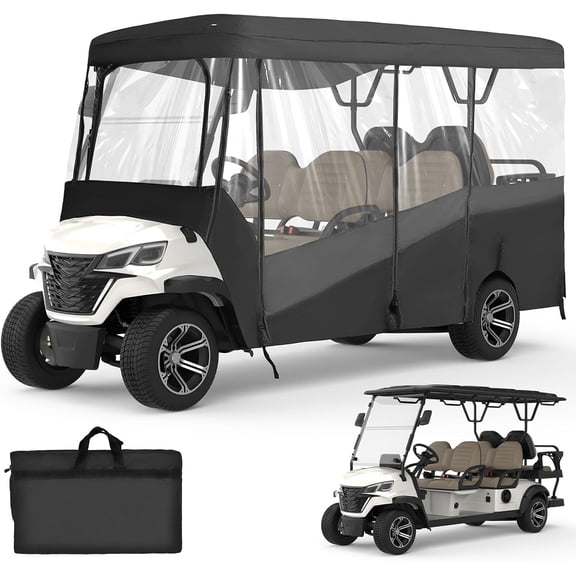 KEMIMOTO Golf Cart Enclosure, 6 Passenger Golf Cart Rain Cover | 600D Waterproof Driving Enclosure with Clear PVC Windshield