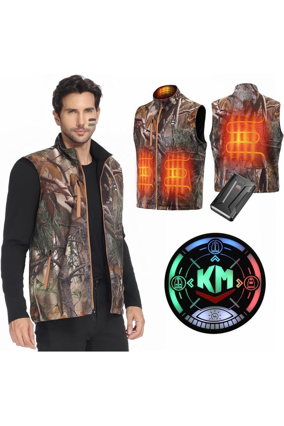 Hunting Heated Vest with 20000mAh Battery, Men's Camouflage Heated Vest Soft Shell