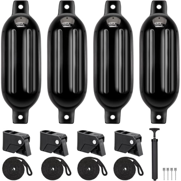 KEMIMOTO Inflatable Boat Fenders Bumpers for 15-35ft Boats, with 4 Pack 4 Clips, for Docking Pontoon Bass Jon Boats