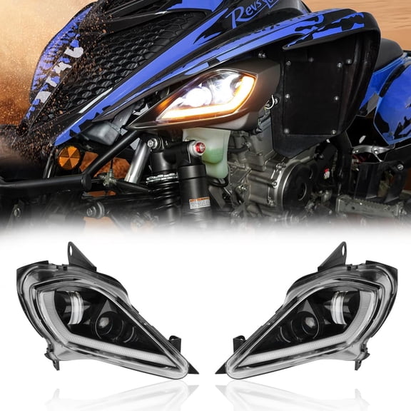 KEMIMOTO LED Headlights With Low Beam, Daytime Light, Turn Signal Compatible With Raptor 350 450 700, YFZ 450 450R 450X, Wolverine 350 (2PCS)