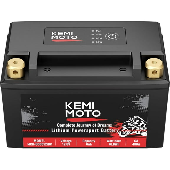 KEMIMOTO Lithium Motorcycle Battery YTX14-BS/YTX9-BS/YTX12-BS, LiFePO4 Lithium Battery 12v 6Ah with 5 Spacers, Generator Battery with Copper Terminal, Compatible with Motorcycle Lawn Mower ATV UTV