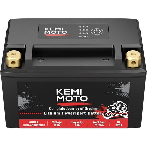 KEMIMOTO Lithium Motorcycle Battery YTX9-BS/YTX7A-BS, LiFePO4 12v Lithium Battery 4Ah with 5 Spacers, Generator Battery with Pure Copper Terminal, Compatible with Motorcycle Lawn Mower ATV UTV Can-Am