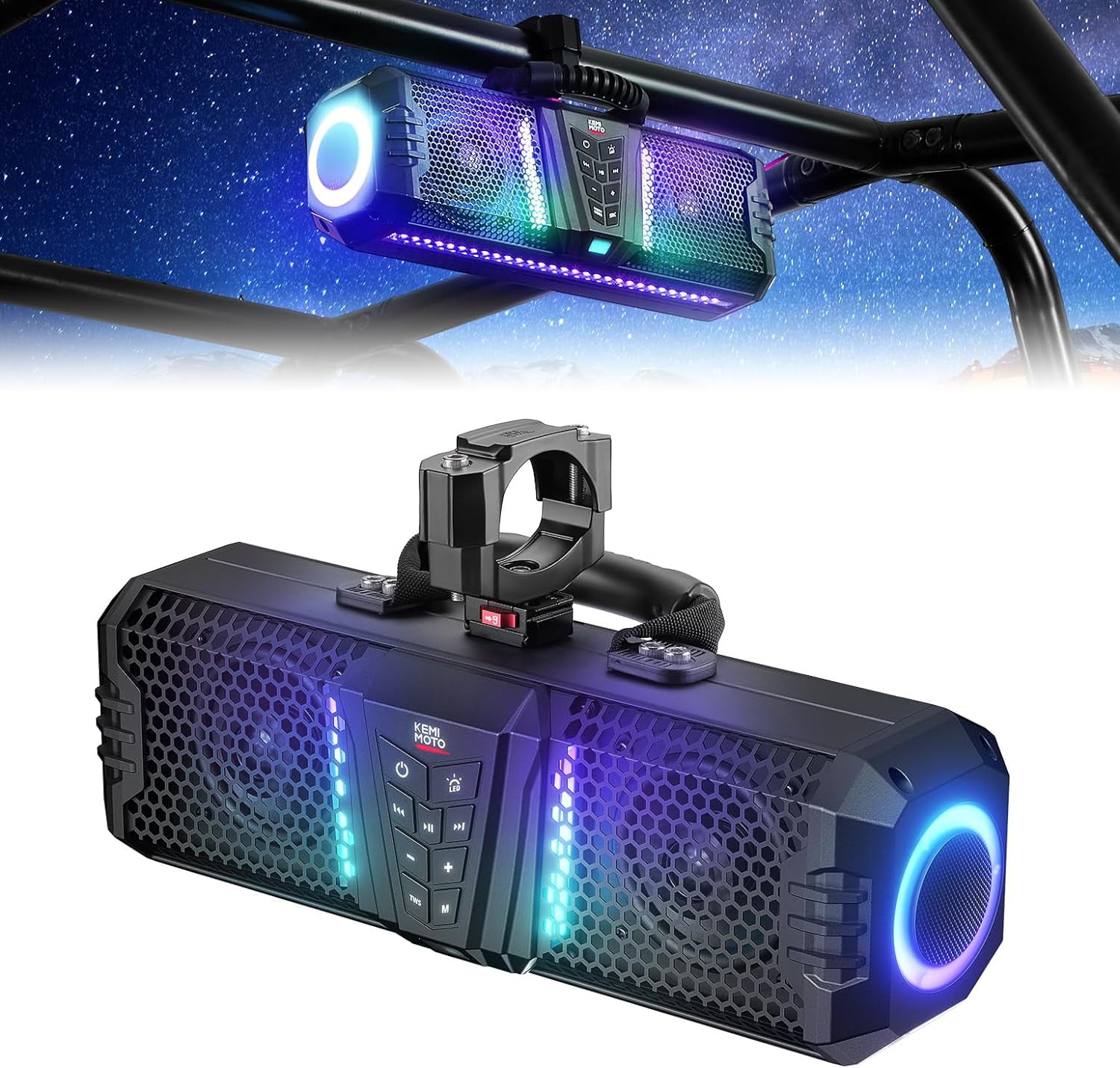 KEMIMOTO Midnight 40B 16inch UTV Sound Bar, Builtin Battery, Quick