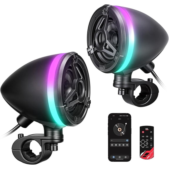 KEMIMOTO Motorcycle Speakers Handlebar Mount, Bluetooth-Compatible Waterproof Motorcycle Tower Audio System with RGB Lights for Highway Riding