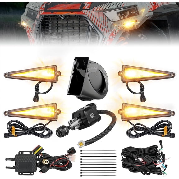KEMIMOTO UTV Triangle Turn Signal Kit with 110D Horn Compatible with Polaris Can-Am Teryx CFMOTO (With Column Switch)