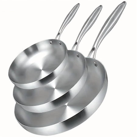 KEMORELA 3 Piece Stainless Steel Frying Pan Set - (9.45+10.24+11.02inch),Tri Ply Stainless Steel Skillet Healthy Cookware - No Coatings Skillet with Handle ,Fry Pans for Induction Gas Electr