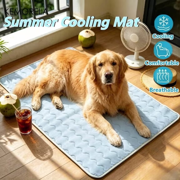 KEMORELA Summer Pet Cooling Mat - Upgraded Ice-Cool Pad for Cats & Dogs, Sweat Absorbent, Stylish Wave Pattern for Home and Car Use