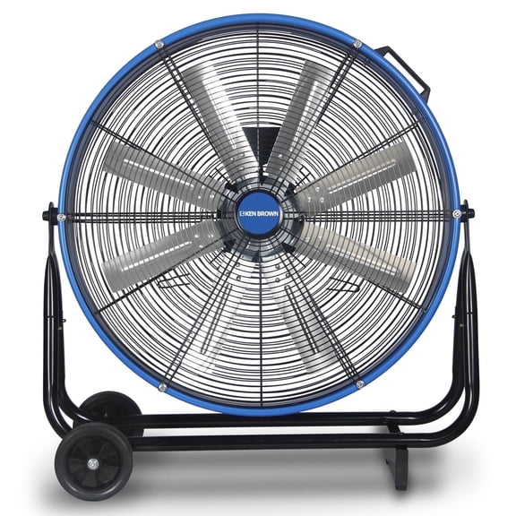 KEN BROWN 24 Inch Industrial Drum Fan, 9500 CFM, 3-Speed, 360° Tilt, Heavy Duty High Velocity for Shop Gym Garage Commercial Use, Blue