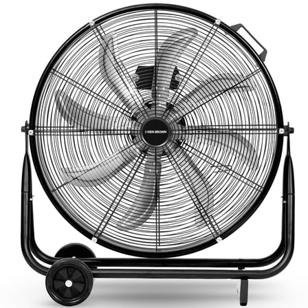 Ken Brown Industrial Drum Fan 24" 3-Speed High Velocity Heavy Duty 8-Blade 360° Tilt 9500 CFM Electric Household Fan
