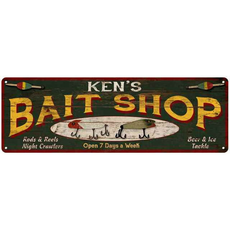 KEN'S Bait Shop Sign Wood Look Man Cave Den Gift 6x18 Metal 106180024268